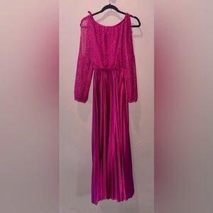 Vintage 70s Maroon Lace and Plisse Cold Shoulder Dress